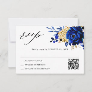 Cartons Réponse Royal Blue Jaune Or Métallisé Floral Mariage QR