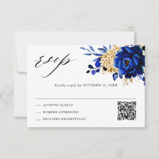 Cartons Réponse Royal Blue Jaune Or Métallisé Floral Mariage QR
