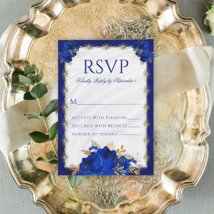 Cartons Réponse Royal Blue Metallic élégant Mariage floral