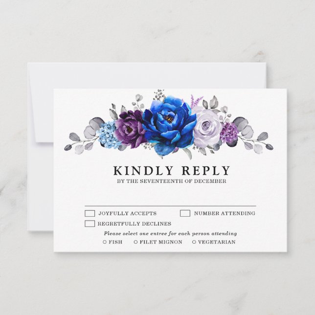 Cartons Réponse Royal Blue Purple Navy Lilac Blooms Wedding (Devant)