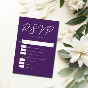 Cartons Réponse Royal Purple White Typographie Mariage du soir