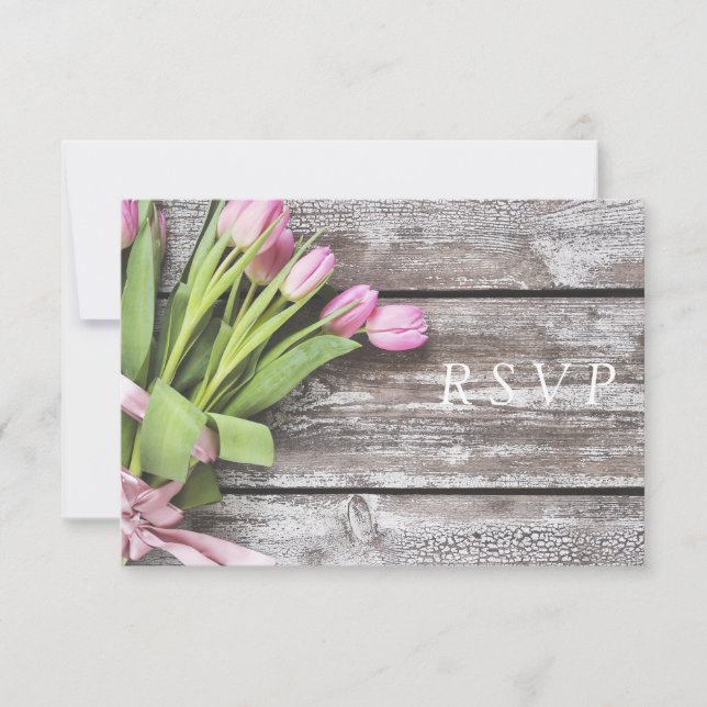 Cartons Réponse RSVP—Tulipes roses et bois (Devant)