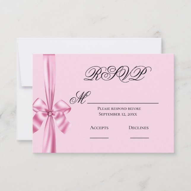 Cartons Réponse Rubansimple de mariage en satin rose (Devant)
