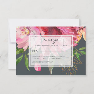 Cartons Réponse Ruby Pink Peony Floral Mariage