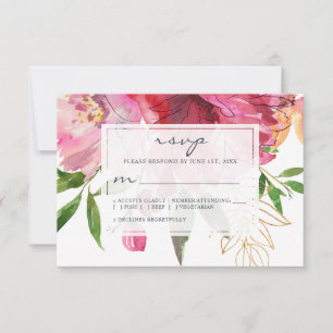 Cartons Réponse Ruby Pink Peony Floral Mariage