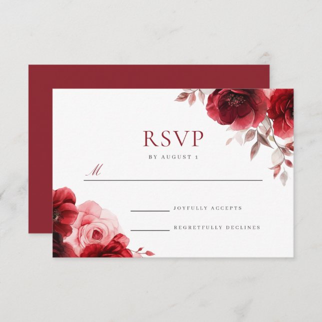 Cartons Réponse Ruby Red Vine Luxe Radiant Floral Mariage (Devant / Derrière)