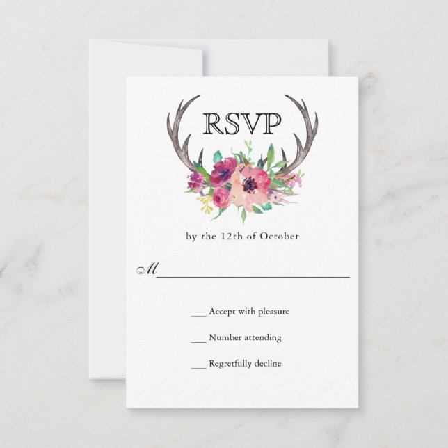 Cartons Réponse Russe Antlers Boho Floral Allure Mariage (Devant)
