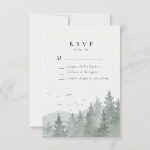 Cartons Réponse Russe Aquarelle Montagne Pin vert Mariage