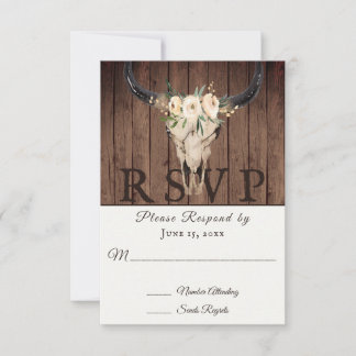 Cartons Réponse Russe Boho Floral Vache Crâne sur Mariage Barnwood