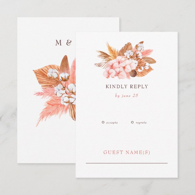 Cartons Réponse Russe Boho Pampas Orchidées Mariage de fond de cot (Devant / Derrière)