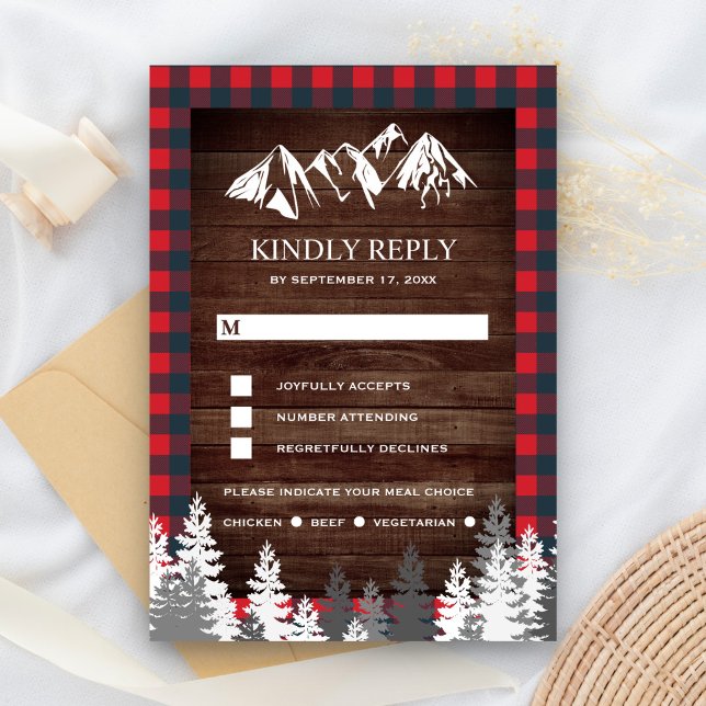 Cartons Réponse Russe Bois Rouge Buffalo Plaid Mariage de montagne (Créateur téléchargé)