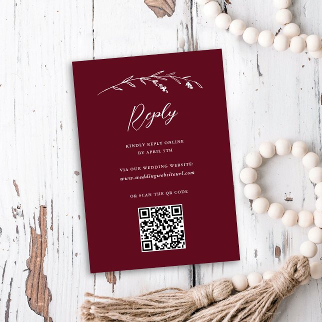Cartons Réponse Russe Fleur sauvage Bourgogne QR Code Mariage en l (Créateur téléchargé)