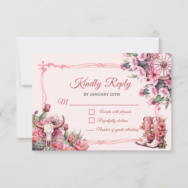 Cartons Réponse Russe rose Boho Ouest Charra Thème Quinceanera (Devant)