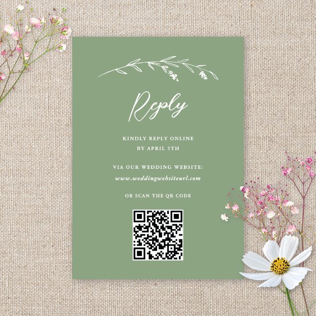 Cartons Réponse Russe Sage Green Fleur sauvage QR Code Mariage (Créateur téléchargé)