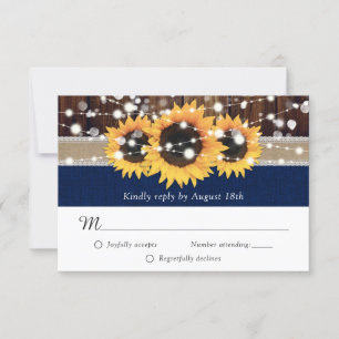 Cartons Réponse Russe Sunflower Navy Mariage Bleu Burlap