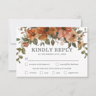 Cartons Réponse Rust Orange Cuivre Floral Mariage de automne Choix