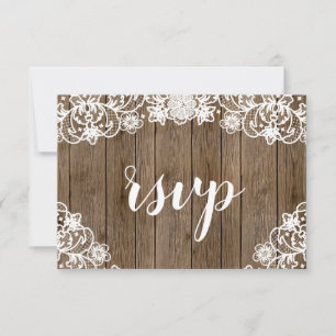 Cartons Réponse Rustic Barn Bois blanc dentelle Mariage de calligr