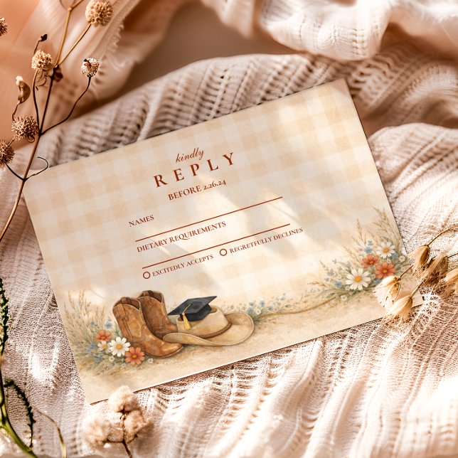 Cartons Réponse Rustic Boots Graduation Party (Créateur téléchargé)