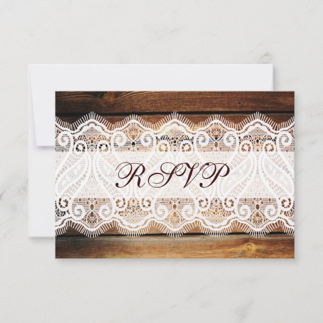 Cartons Réponse Rustic Country Grange Dentelle en bois de mariage  (Devant)