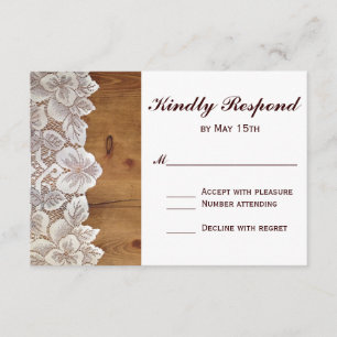 Cartons Réponse Rustic Country Grange Dentelle en bois mariage Car