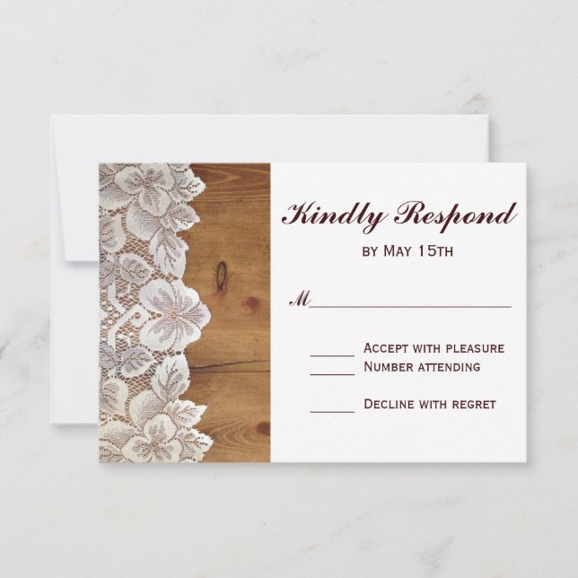 Cartons Réponse Rustic Country Grange Dentelle en bois mariage Car (Devant)
