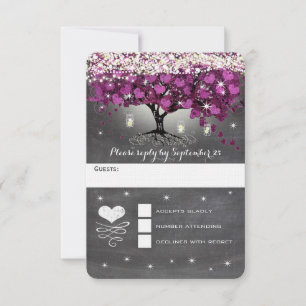 Cartons Réponse Rustic Country Luxe Purple Heart Mariage feuille