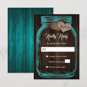 Cartons Réponse Rustic Country Turquoise bois Mason Jar Mariage RS