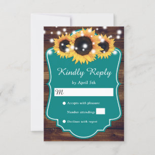Cartons Réponse Rustic Country Turquoise Mariage de tournesol en b