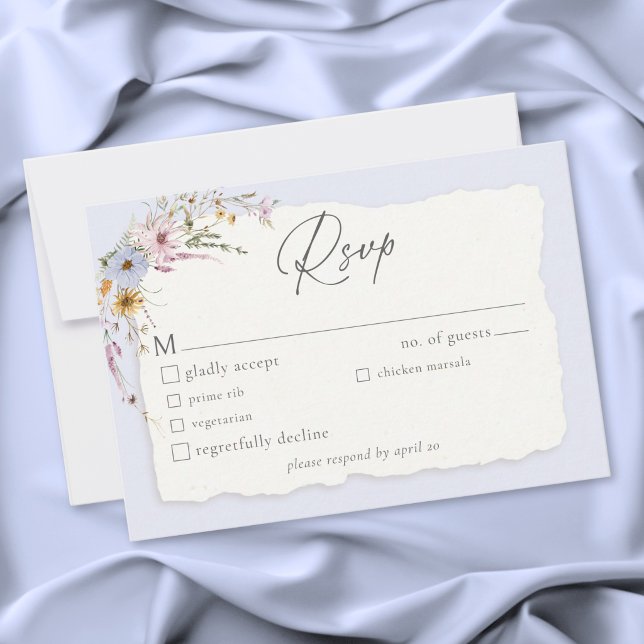 Cartons Réponse Rustic Dusty Blue Romantic Wildflower Wedding (Rustic Dusty Blue Romantic Wildflower Wedding RSVP Card)