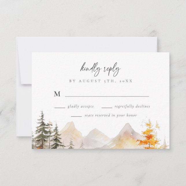 Cartons Réponse Rustic Fall Mountain Pine Forest Wedding (Devant)