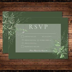 Cartons Réponse Rustic Fern Foliage Emerald Green Mariage