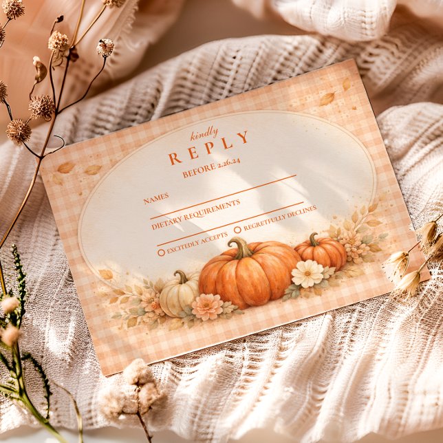 Cartons Réponse Rustic Gingham Pumpkin Fall Graduation (Créateur téléchargé)