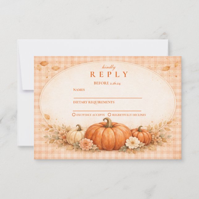 Cartons Réponse Rustic Gingham Pumpkin Fall Graduation (Devant)