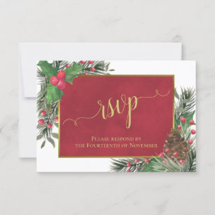 Cartons Réponse Rustic Holly & Pine Vacances ou Mariage de Noël