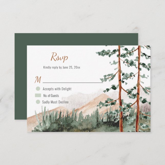 Cartons Réponse Rustic Mountains Forest Pine Spruce Trees Mariage (Devant / Derrière)