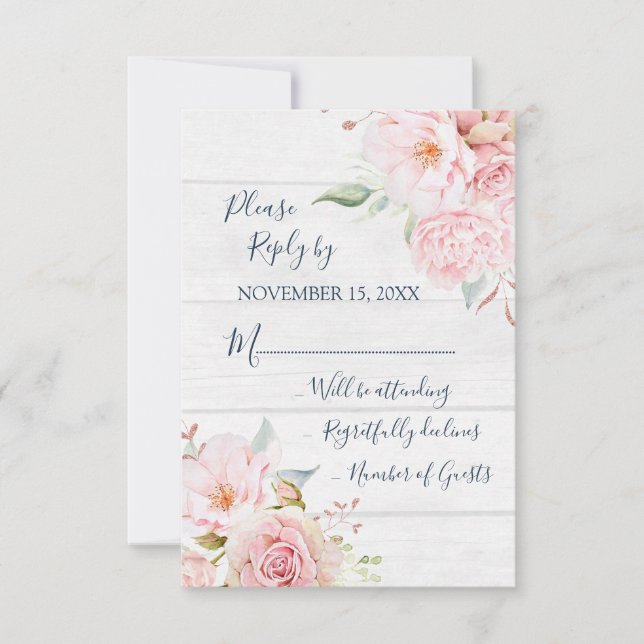 Cartons Réponse Rustic Pink Floral Spring Wedding Response Card (Devant)