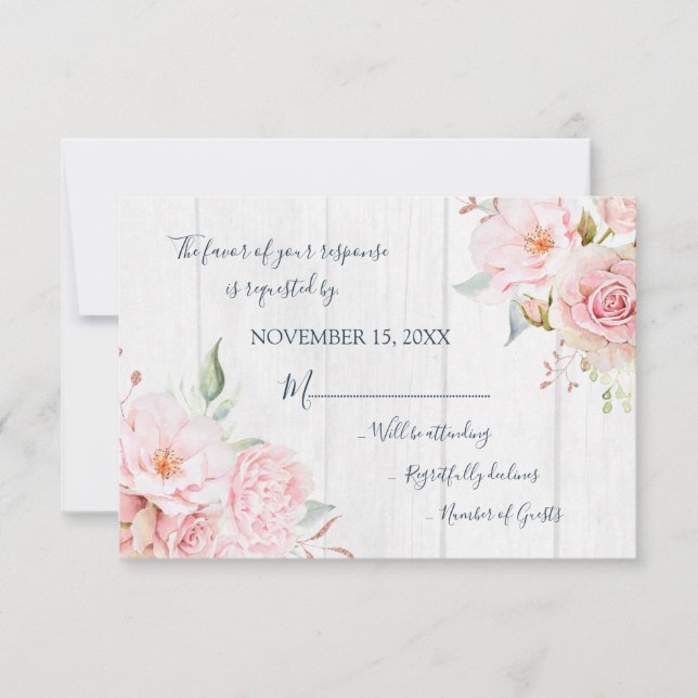 Cartons Réponse Rustic Pink Floral Spring Wedding Response Card (Devant)