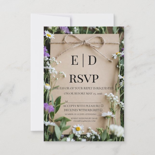 Cartons Réponse Rustic Wildflower Botanical Kraft Paper Wedding (Devant)