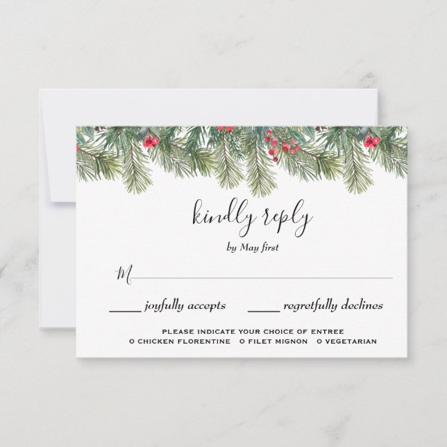 Cartons Réponse Rustic Winter Berry Pine Mariage de verdure (Devant)