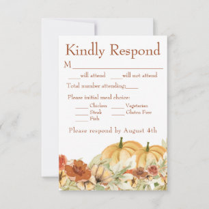 Cartons Réponse Rustique aquarelle Floral Citrouille Mariage Répon