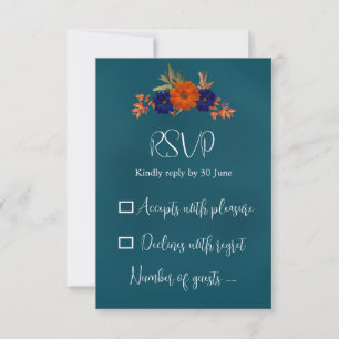 Cartons Réponse Rustique Automne Orange Navy Bleu Floral Mariage