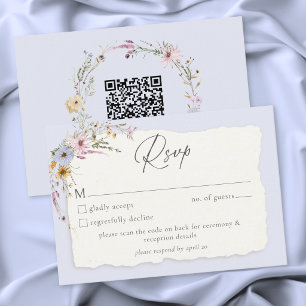 Cartons Réponse Rustique Bleu Poussiéreux Mariage Fleur Sauvage QR