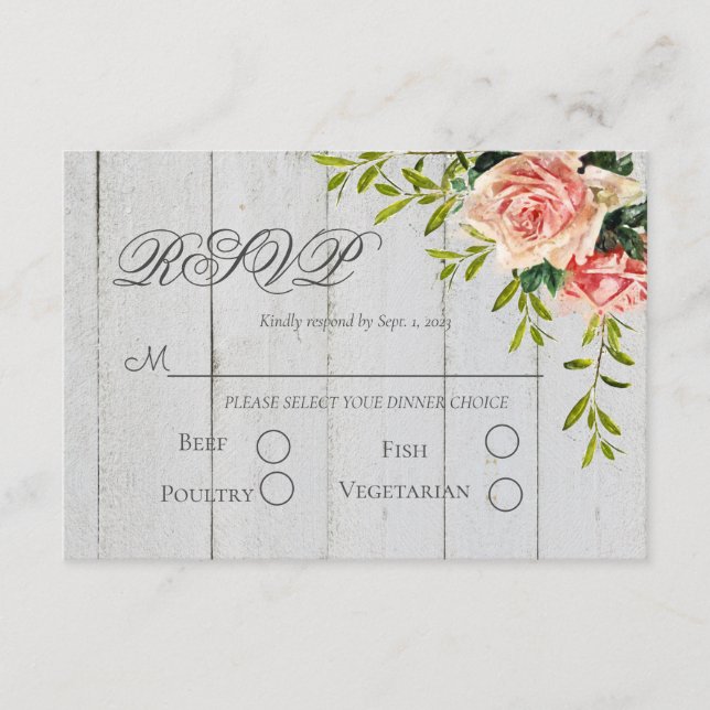 Cartons Réponse Rustique Blush Floral Élégant Mariage Script (Devant)