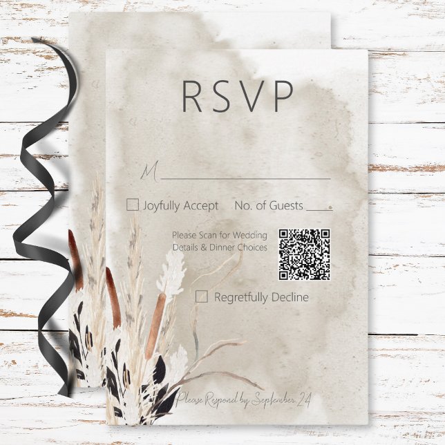Cartons Réponse Rustique Boho Bouquet Mariage moderne QR Code (Rustic Boho Bouquet Modern Wedding QR Code RSVP Card)