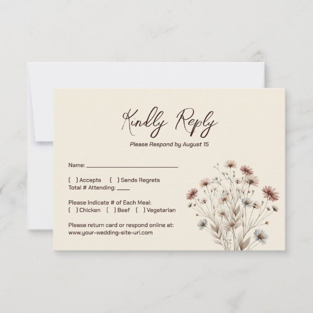 Cartons Réponse Rustique Boho Chic Fleur sauvage Simple Mariage (Devant)