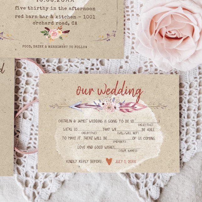 Cartons Réponse Rustique Boho Floral Kraft Mariage (Créateur téléchargé)