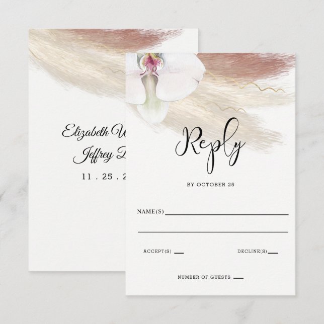 Cartons Réponse Rustique Boho Pampas Grass White Orchid Mariage (Devant / Derrière)