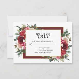 Cartons Réponse Rustique Bourgogne hiver Floral Mariage de Noël