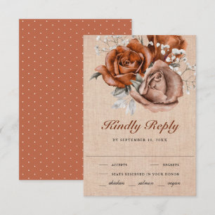 Cartons Réponse Rustique Burlap Brûlé Orange Rose Mariage en terre
