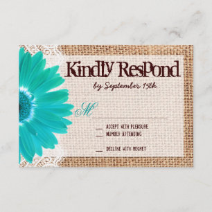 Cartons Réponse Rustique Burlap dentelle Turquoise marée de marée 